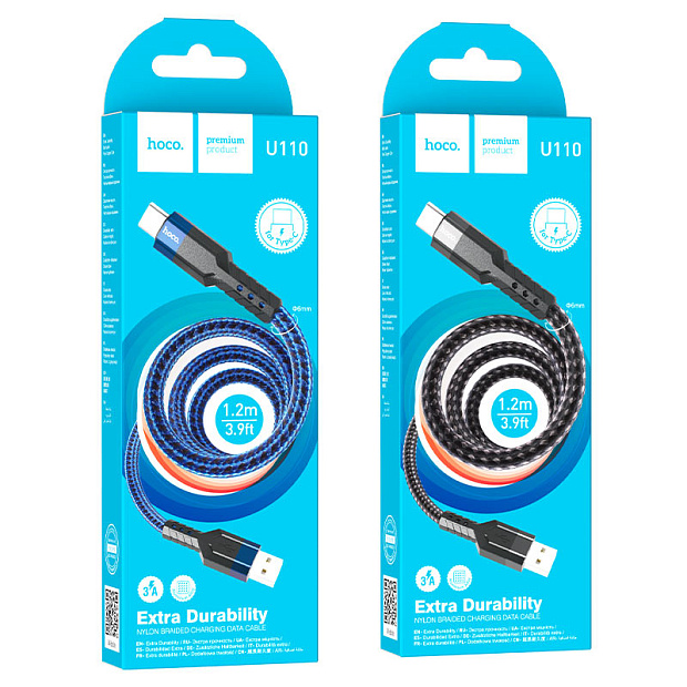 Дата-кабель USB to Type-C U110 Black 